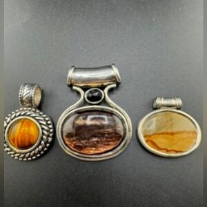 3 VINTAGE STERLING SILVER GEMSTONE PENDANT SLIDES